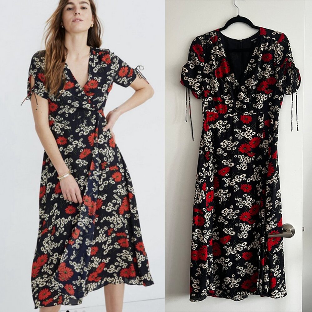 Madewell Floral Faux-Wrap Midi Dress Size 4